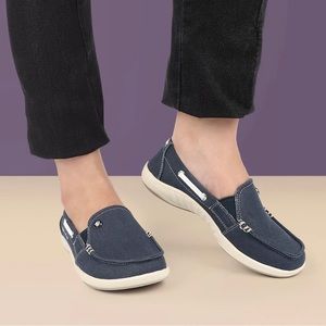 Women's Navy Blue Canvas Loafers with Arch Support for Plantar Fasciitis